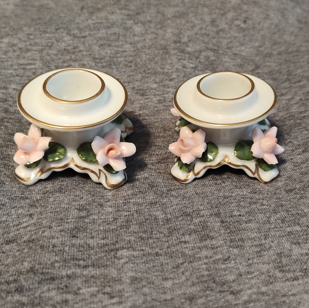 Vintage set of 2 Kaiser Rose porcelain candle holders